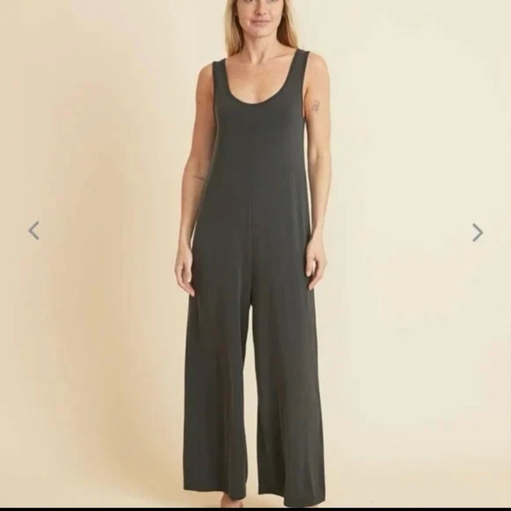 Marine Layer Lux Rib Jumpsuit Washed Black, Wide Leg, Sleeveless S29